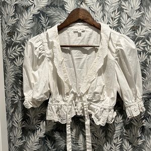 For Love & Lemons White Eyelet Cotton Crop Top in Women’s Size Medium